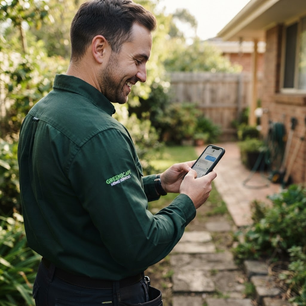 A worker replying to a customer text message