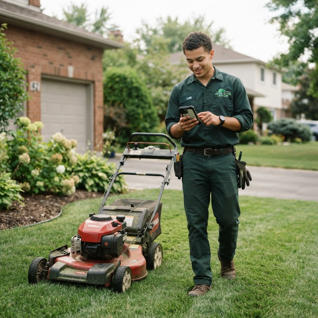 A crew member checking off a job checklist on a phone