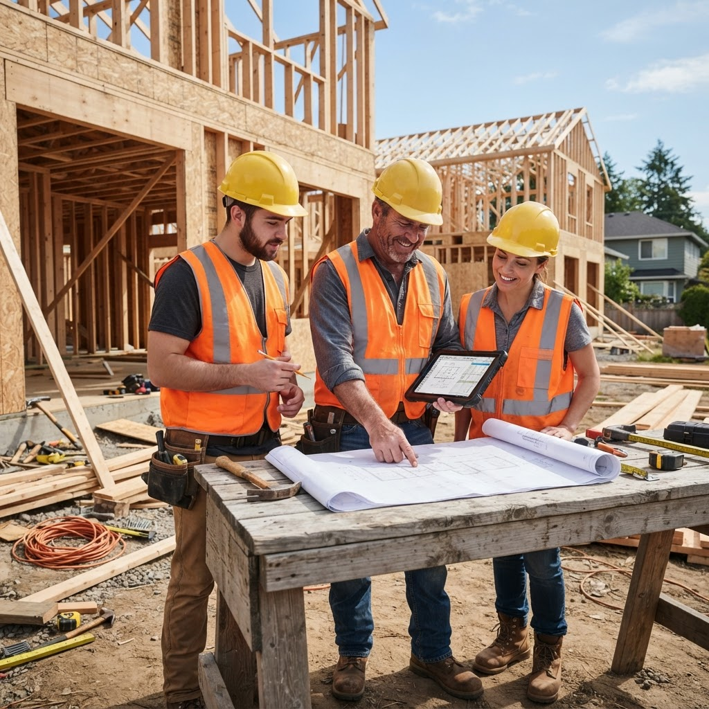 Construction team at work