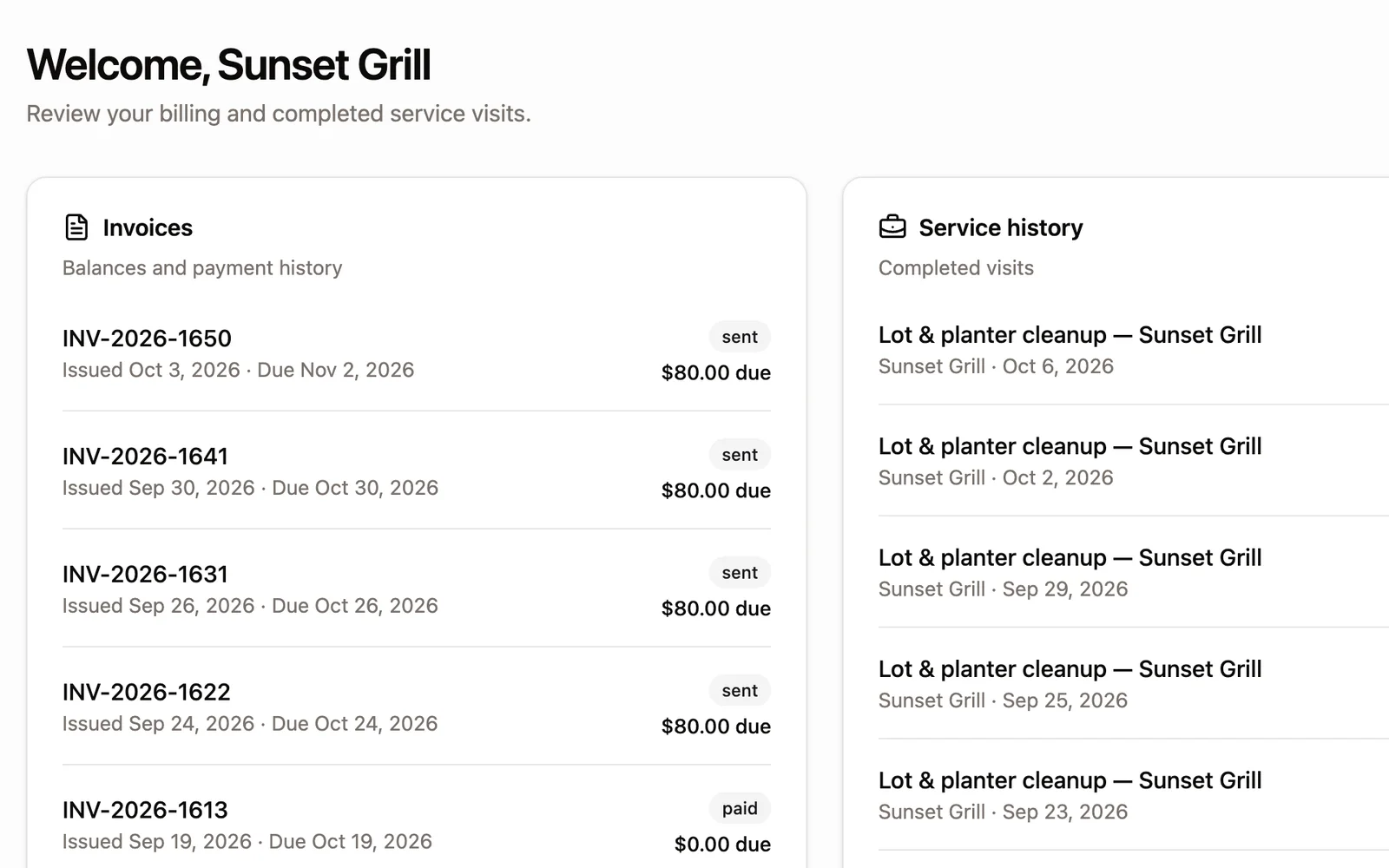 The customer portal with invoices, balances and service history